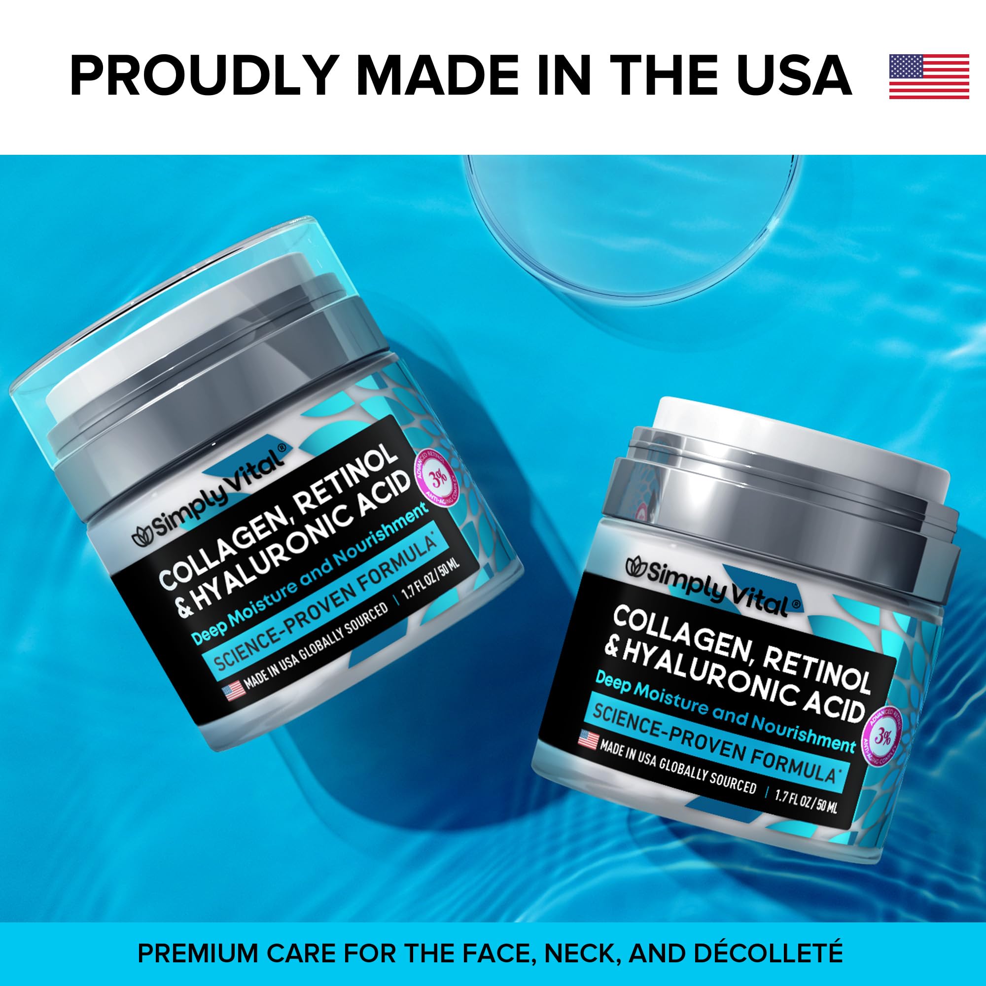 SimplyVital Collagen, Retinol & Hyaluronic Acid Cream – Moisturizing Face Cream for Smooth and Radiant Skin, 1.7 fl oz